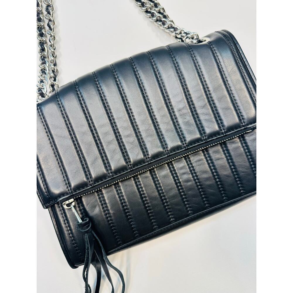 Rebecca Minkoff Dylan Flap Shoulder Bag Black Quilted Leather Silver Hardware - Picture 2 of 10